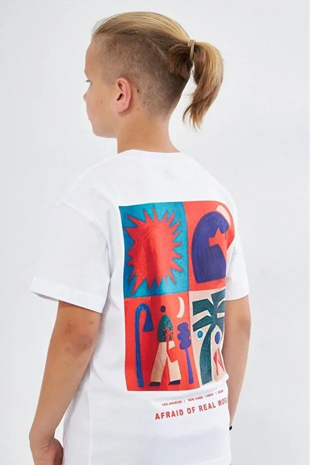 Детская футболка для девочек с принтом Afraid of real written printed The Champ Clothing, White — фото 3