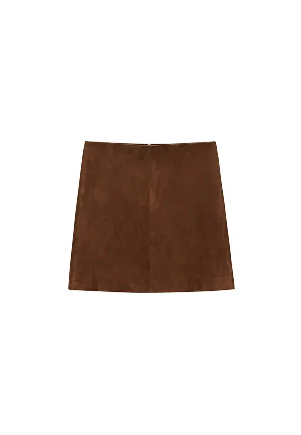 Юбка кожаная A-line skirt Massimo Dutti, Brown, коричневый — фото 4