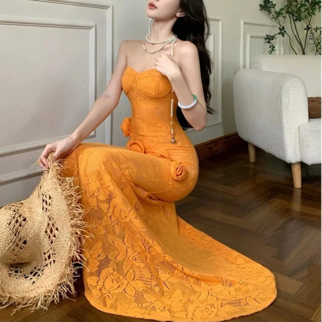 Женское платье миди с принтом A-силуэта, Orange — фото 4