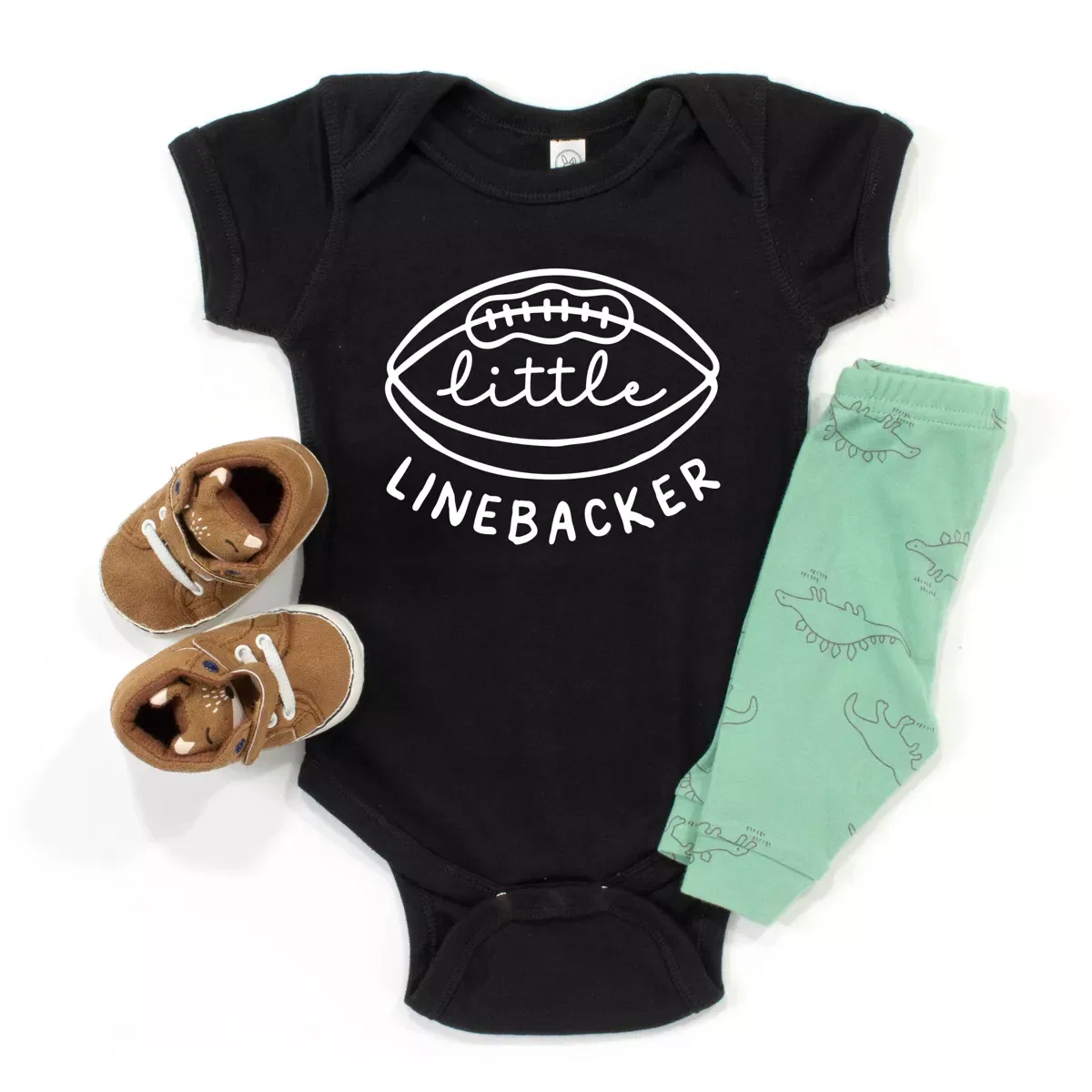 Детский боди-комбинезон с коротким рукавом с принтом Little Linebacker The Juniper Shop, Black — фото 3