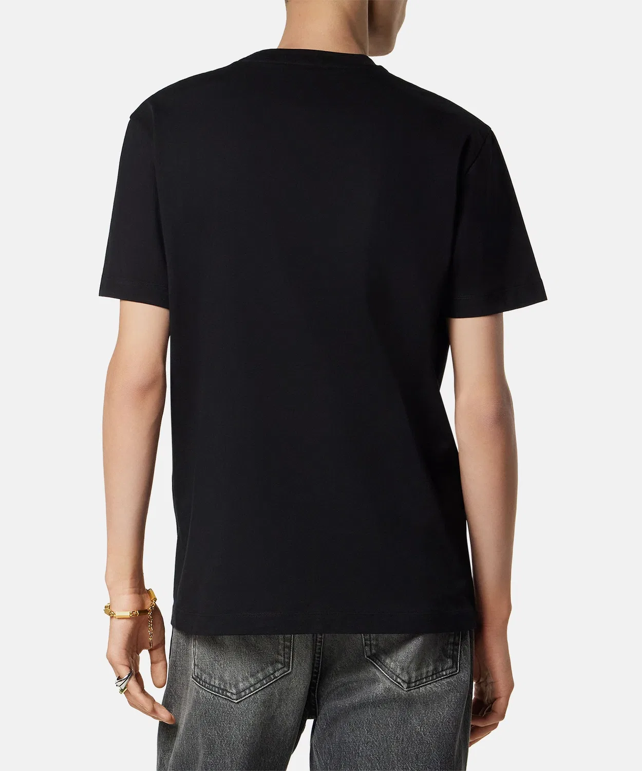 Мужская футболка с вышивкой из хлопкового джерси Slim Fit VERSACE, Black — фото 4