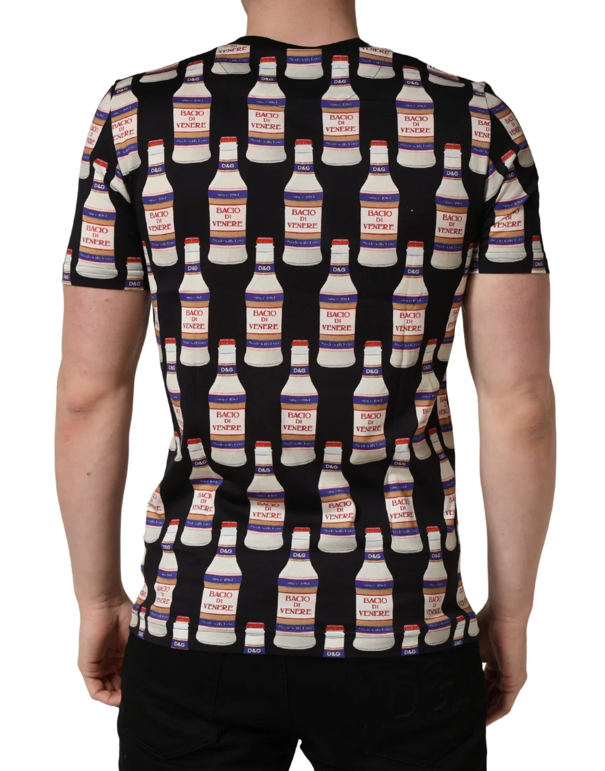 Мужская футболка с принтом бутылки Black Bottle Print Dolce & Gabbana, черный — фото 4