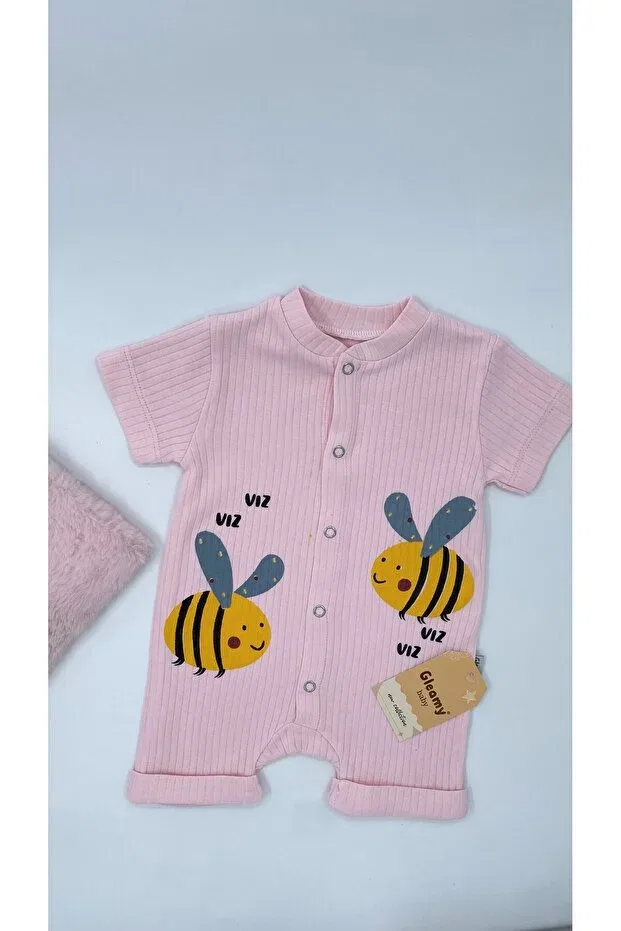 Детское боди-комбинезон для девочек с принтом Hazelnut Bebe Kids Bee Pattern Short Sleeve Shorts Jumpsuit Gleamy, Pink