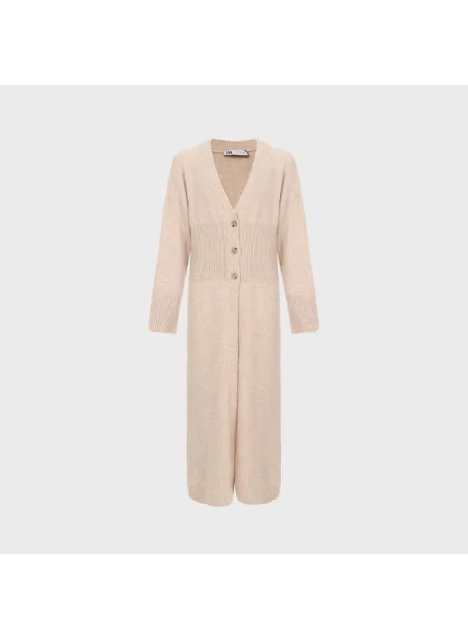 Кардиган длинный с завязкой на поясе Zara, овсяный — фото 2