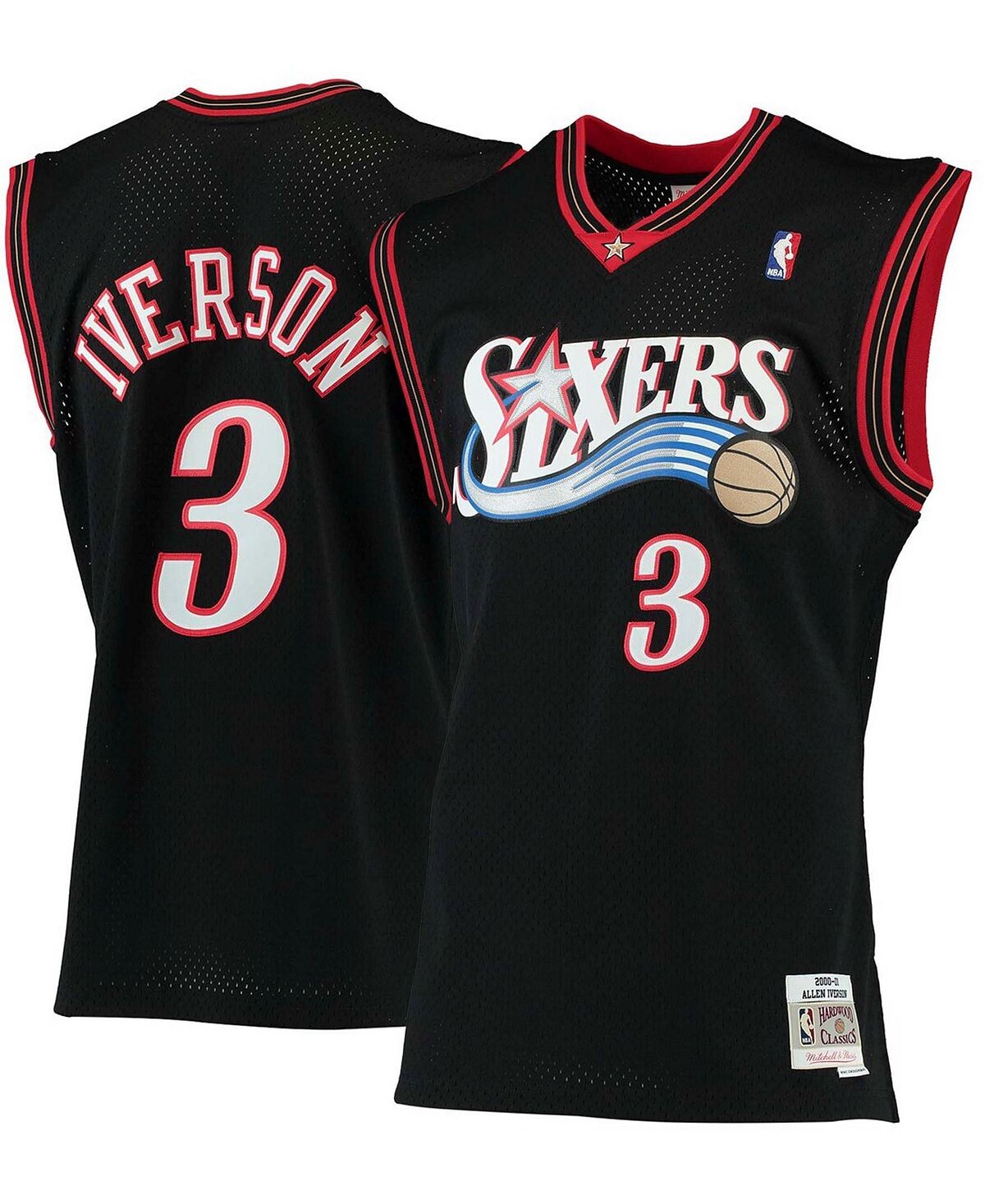 

Мужская джерси allen iverson black philadelphia 76ers 2000-01 hardwood classics swingman Mitchell & Ness, черный