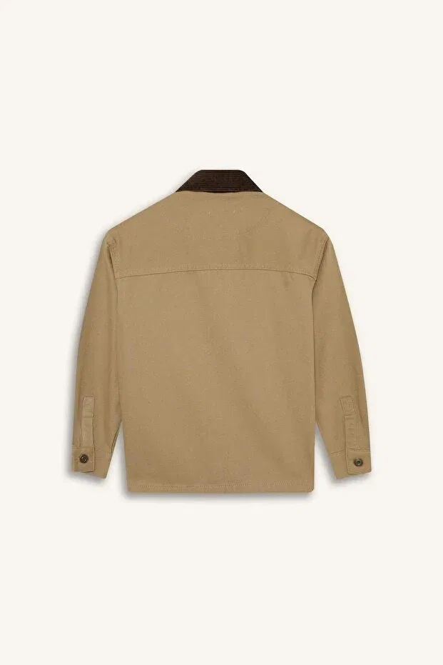 Детская рубашка для мальчиков оверсайз Defacto, Beige-Bg717 — фото 4