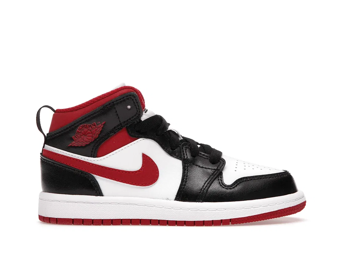 Детские кроссовки с кожаным верхом Jordan 1 Mid, White/Gym Red-Black