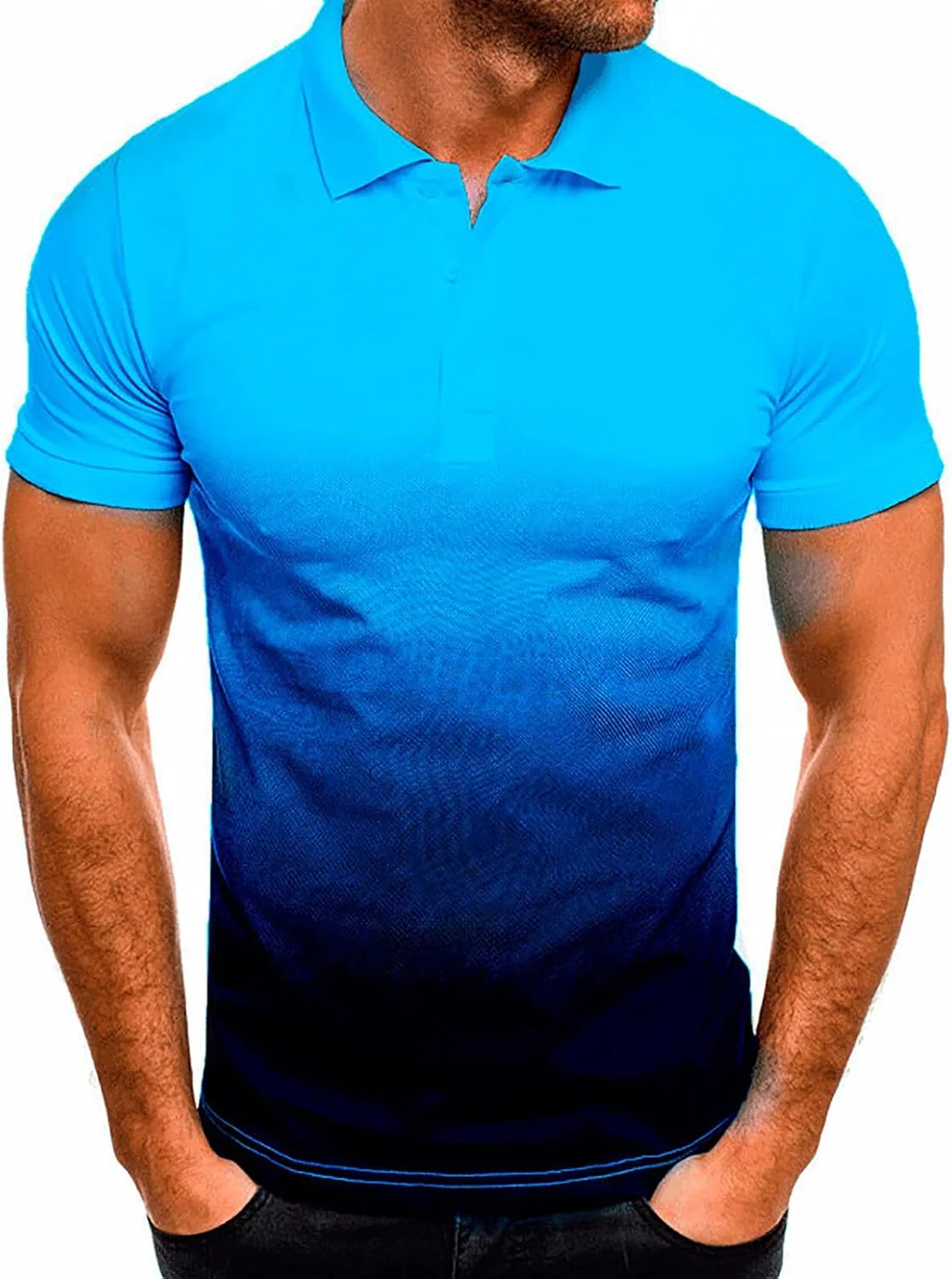 Мужская классическая футболка с пуговицами Button Down Short Sleeve, Blue