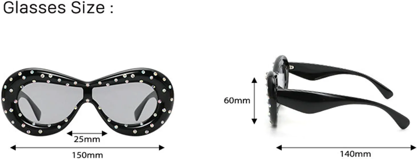 

Овальные солнцезащитные очки с толстыми бриллиантами от Helena, модные, в стиле хип-хоп, с эффектом надувания, в стиле Y2K, забавные хрустальные очки, Silver