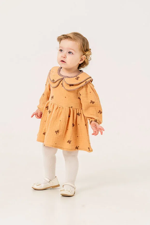 Детское платье для девочек хлопковое Jnf Kids, Light Brown — фото 3