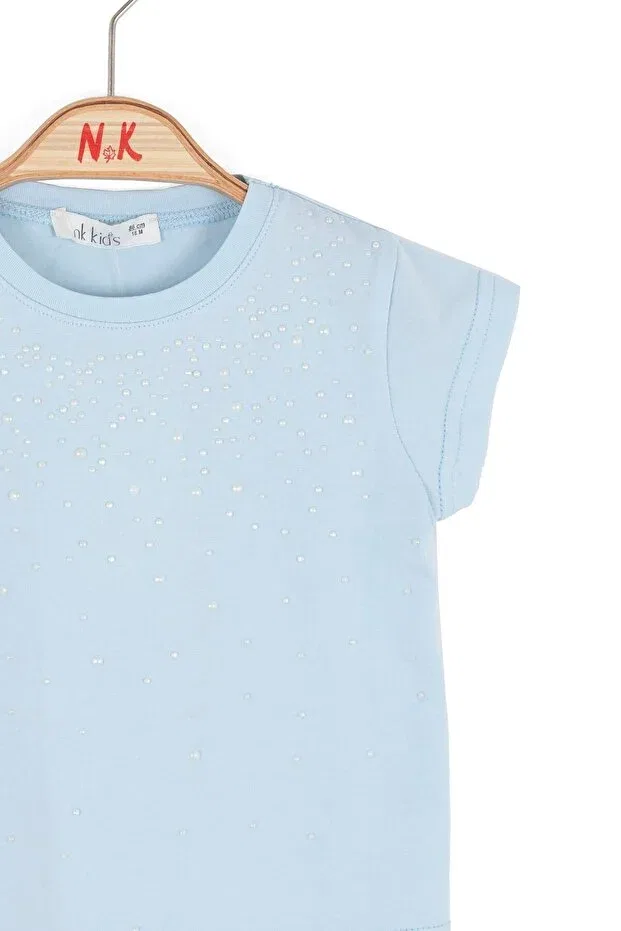 Детская футболка для девочек с жемчужными деталями Nk Kids, Blue — фото 2