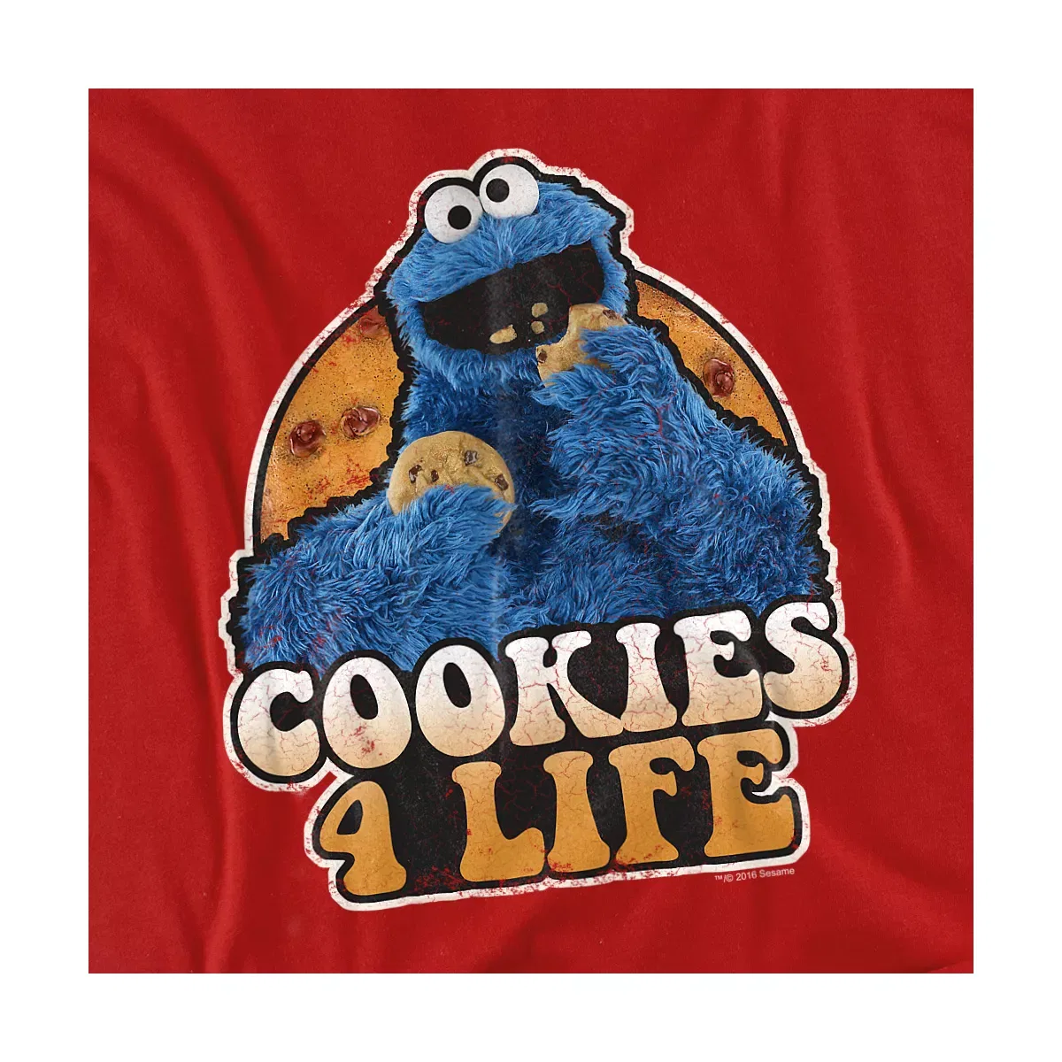 Детская футболка с принтом Sesame Street Cookies 4 Life, Красный — фото 2