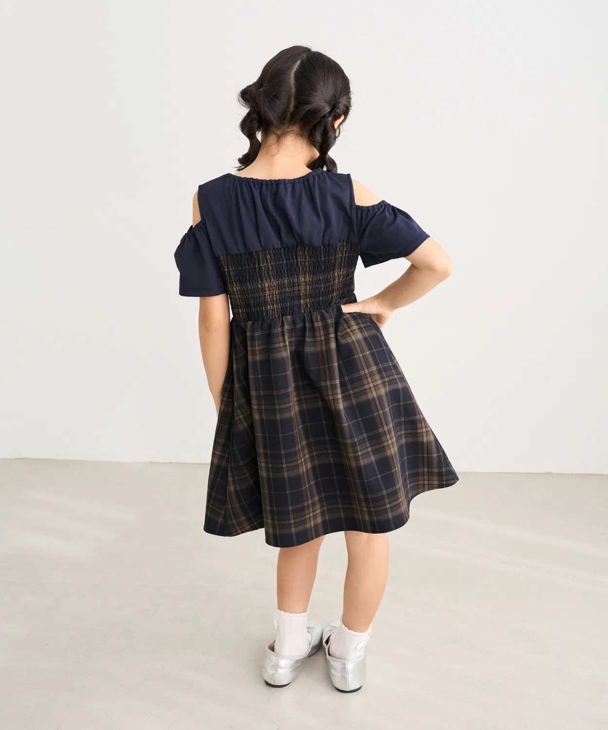 Детское платье для девочек с открытыми плечами, модель Check Flare ROPE' PICNIC, Blue — фото 4