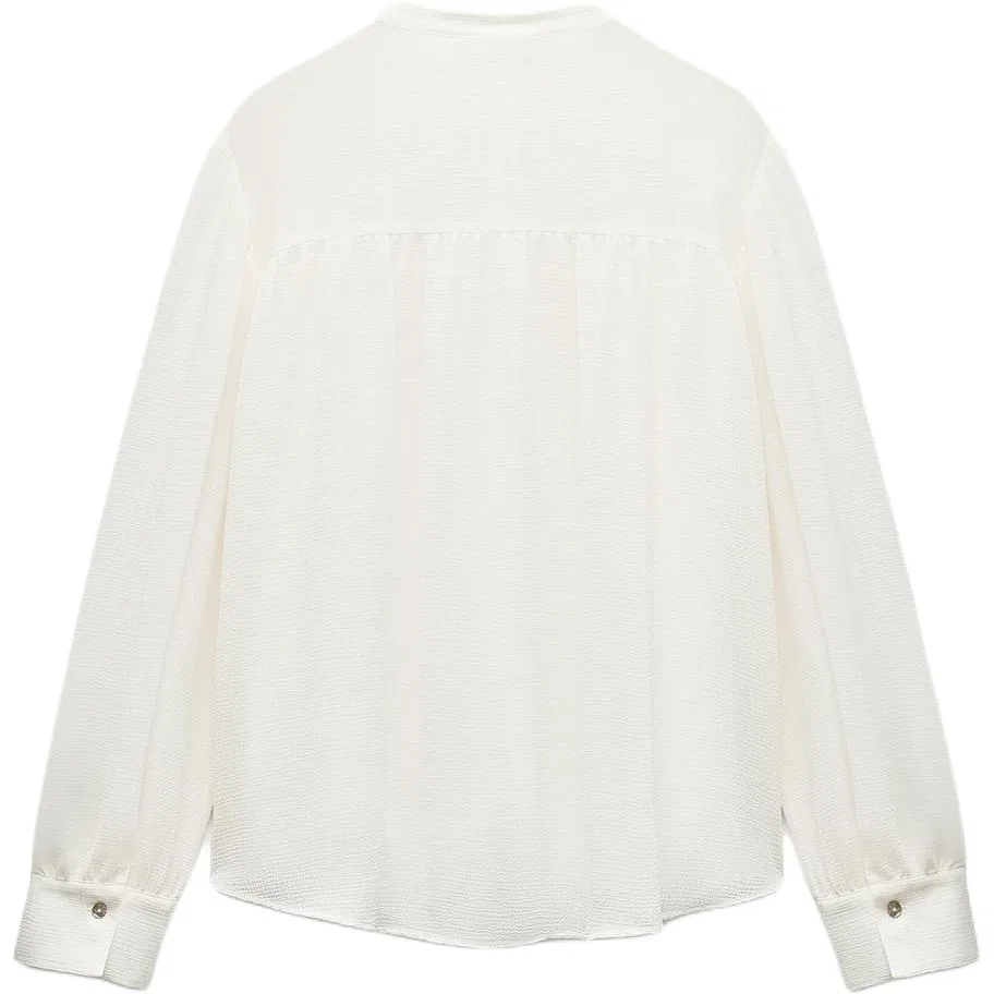 Женская рубашка с круглым вырезом, белая, ZARA, Raw White — фото 3