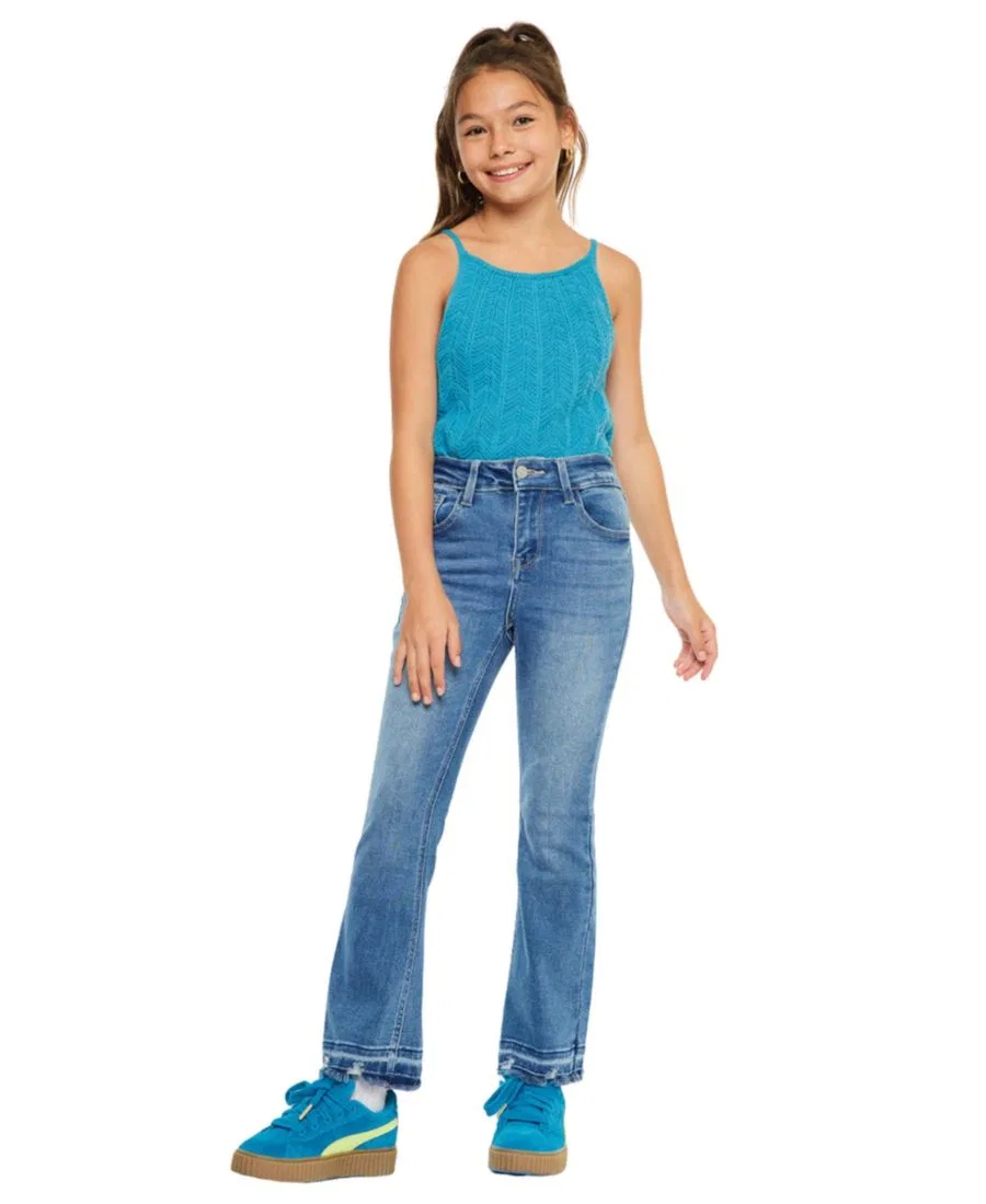 Джинсы клеш с завышенной талией и бахромой Bibi High Rise Crop Bootcut KanCan, Medium Wash — фото 4
