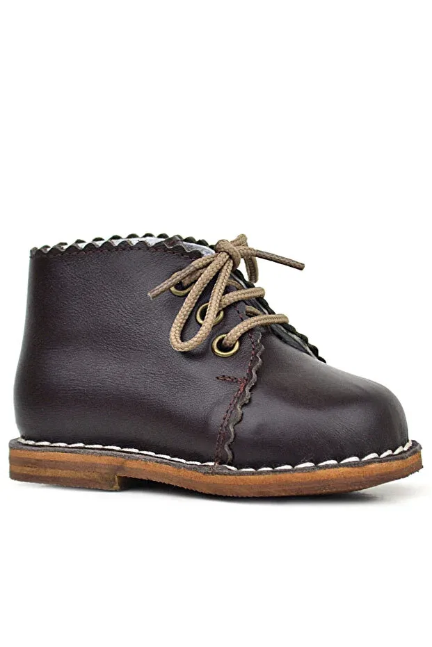 Детские ботинки для девочек кожаные с принтом Handmade genuine leather lace-up baby boots Stella Butik, Brown