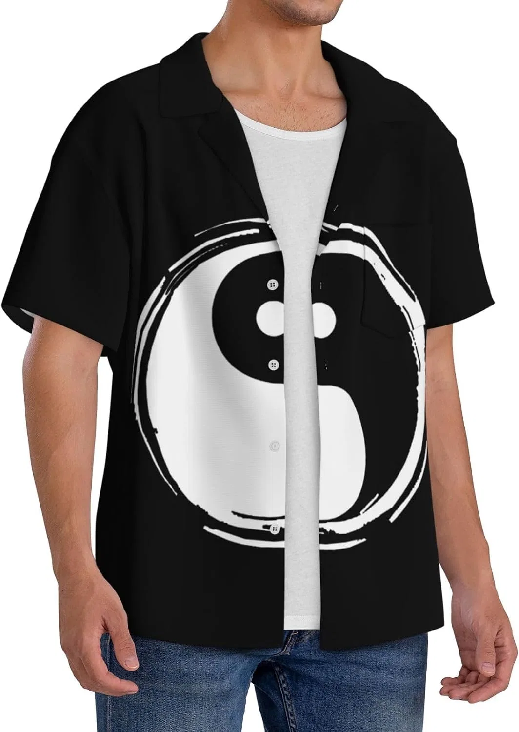 Мужская свободная рубашка с коротким рукавом Yin Yang Tiayead, Black — фото 2