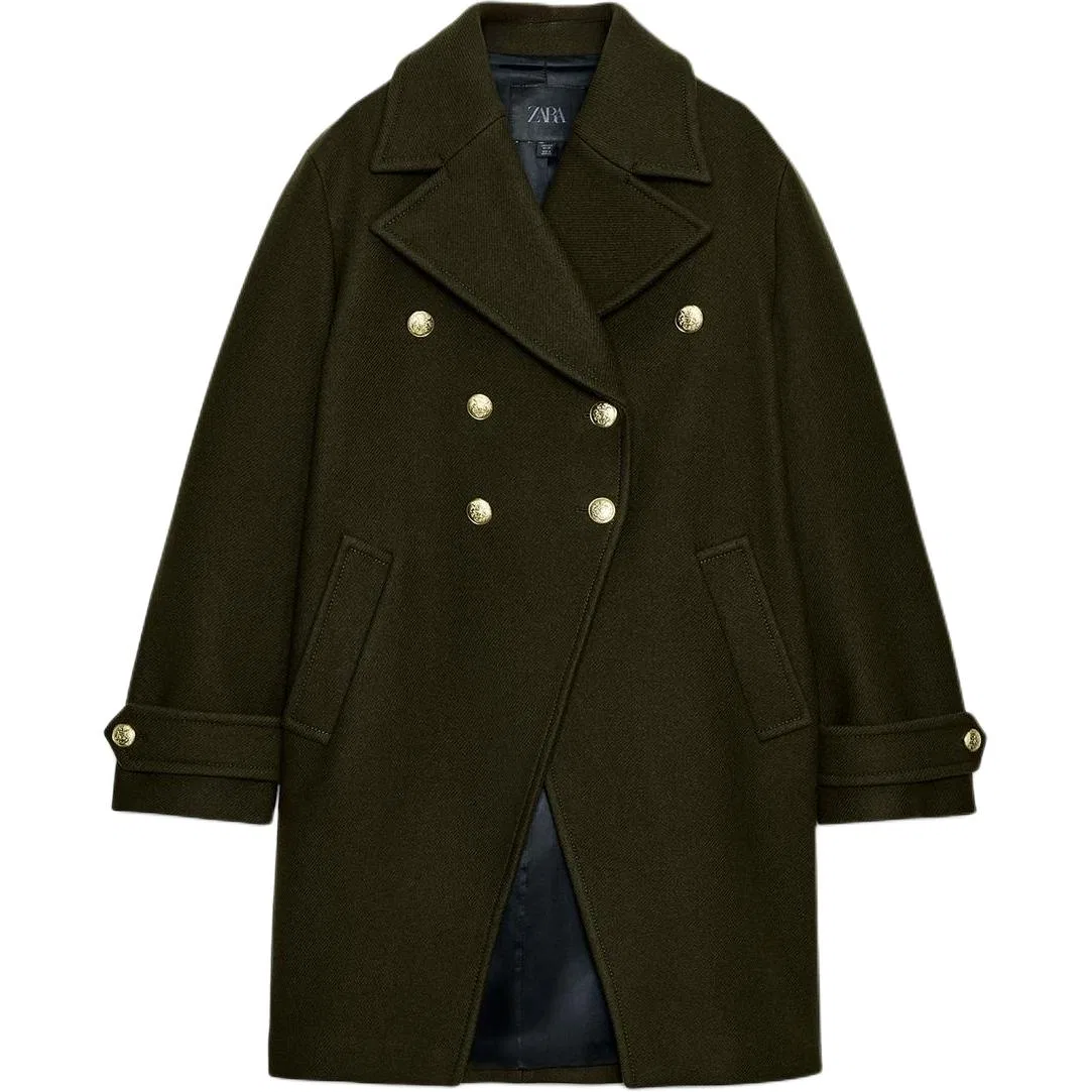 Женское пальто с лацканами Dark Khaki ZARA