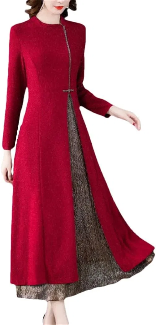 Женское платье-свитер макси Knitted, Red