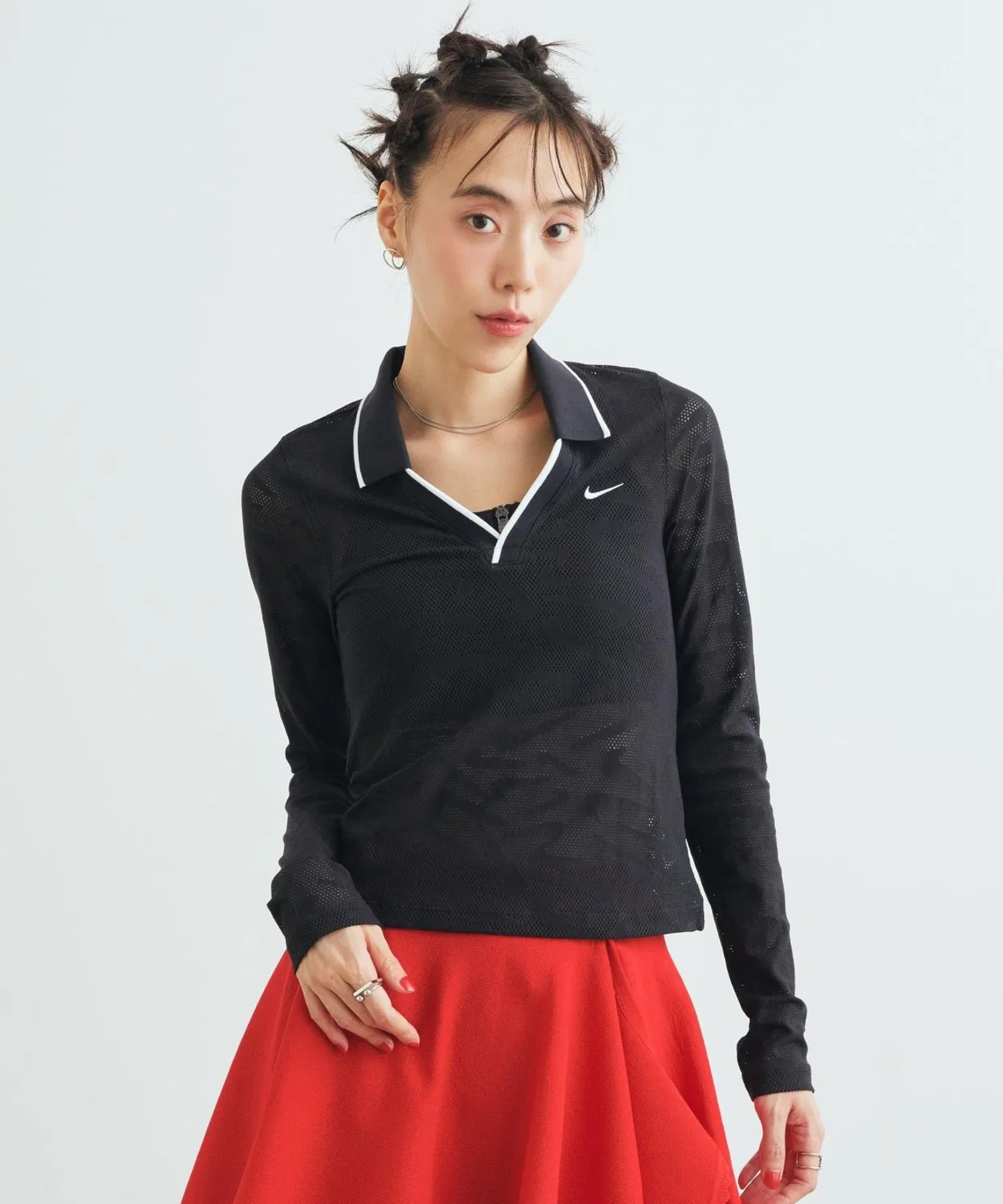 Женский топ-поло с длинным рукавоми кружевным принтом Nike Sportswear Chill Knit, Black