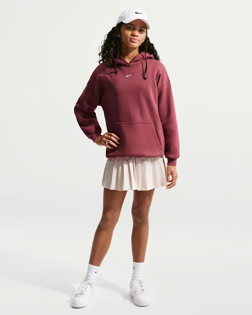 Детская толстовка с капюшоном оверсайз Nike Sportswear Studio Fleece, Pink Smoke/White — фото 4
