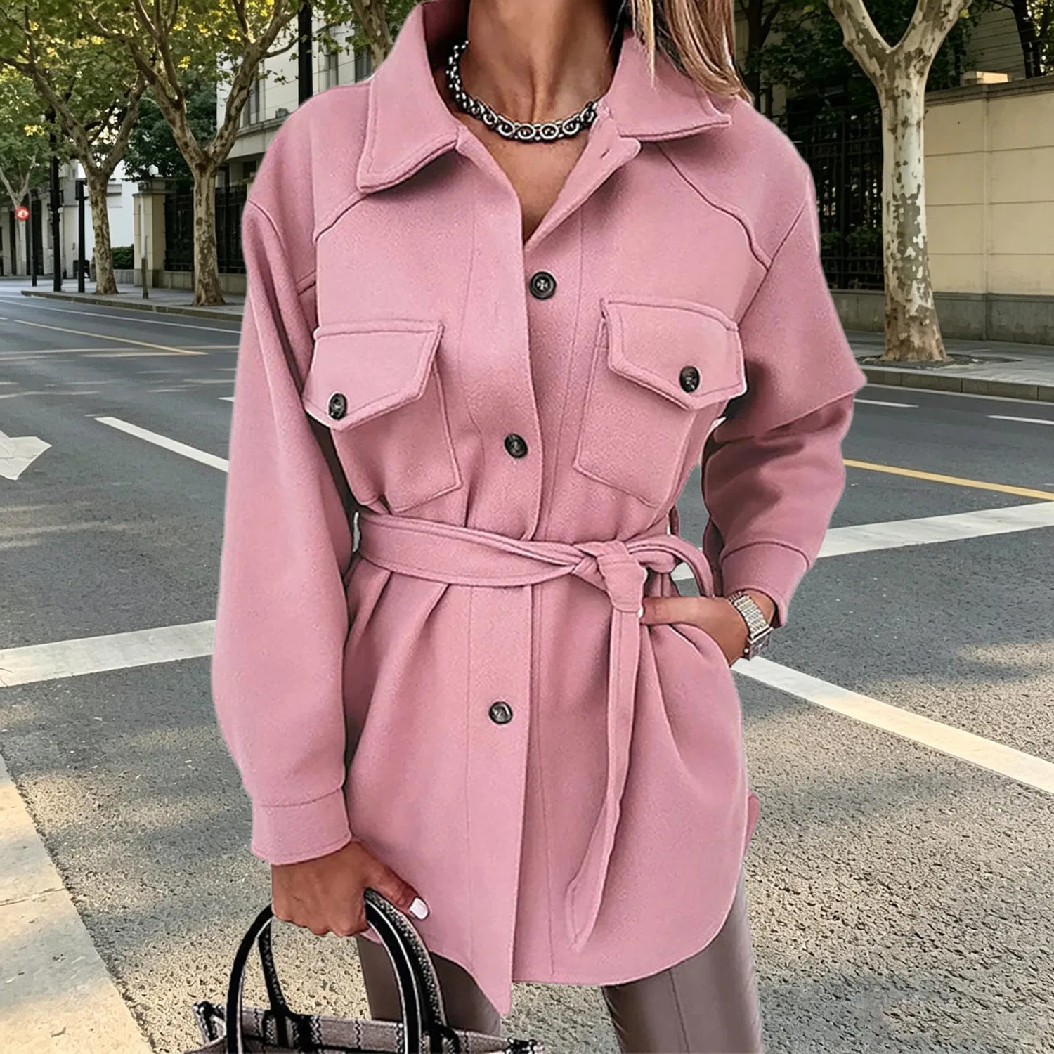 Женское пальто из смесовой шерсти с классическим отложным воротником, Rosa — фото 2
