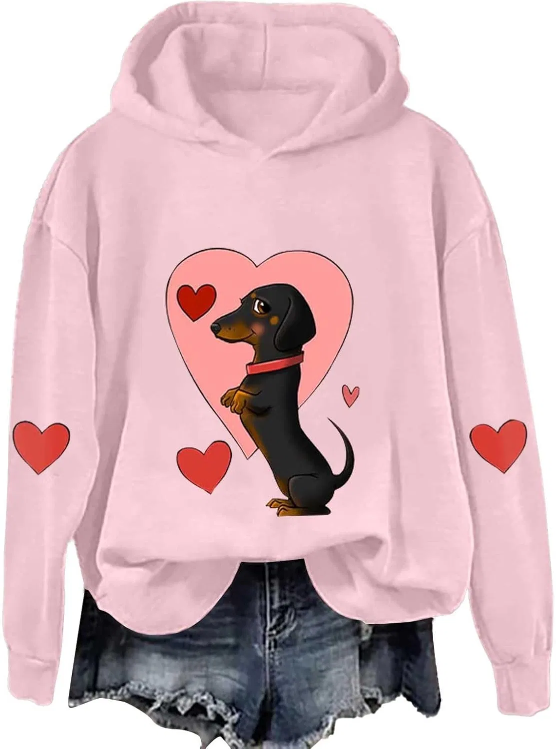 Женский свитшот с принтом Dachshund Hoodie, розовый