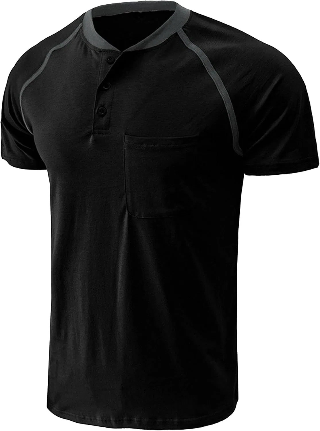 Мужская повседневная футболка с пуговицами Henley, Black