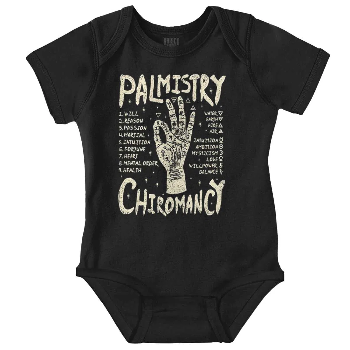 Детский боди-комбинезон с принтом Palmistry Chiromancy Reading Guide Brisco Brands, Black