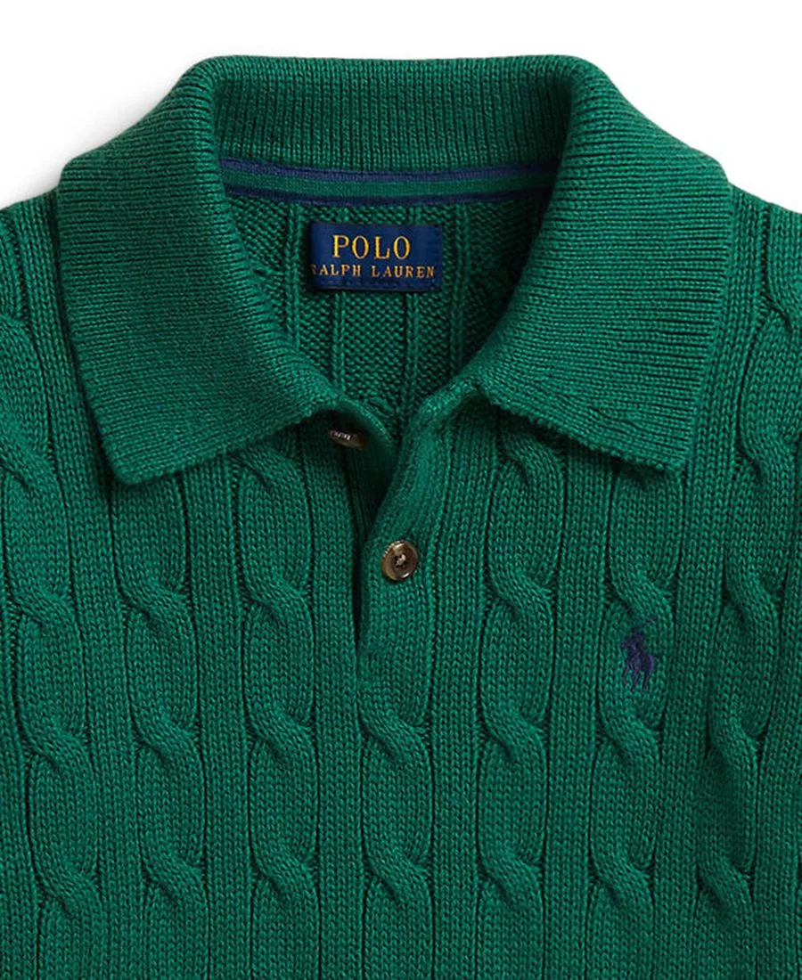 Свитер с поло и косами из хлопка Polo Ralph Lauren, Verano Green — фото 3