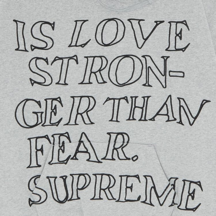 Толстовка Supreme Stronger Than Fear Hooded Sweatshirt 'Heather Grey', серый — фото 3