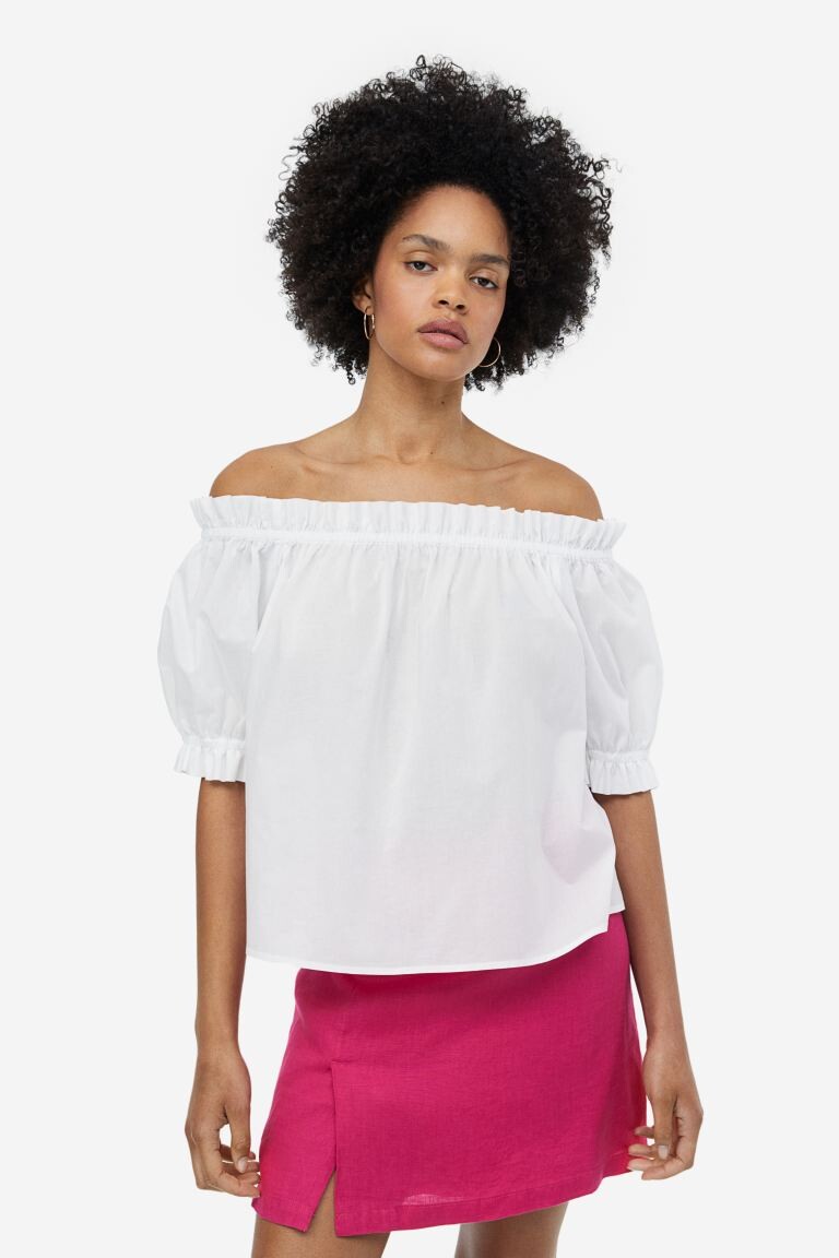 

Топ с открытыми плечами и оборками H&M, белый