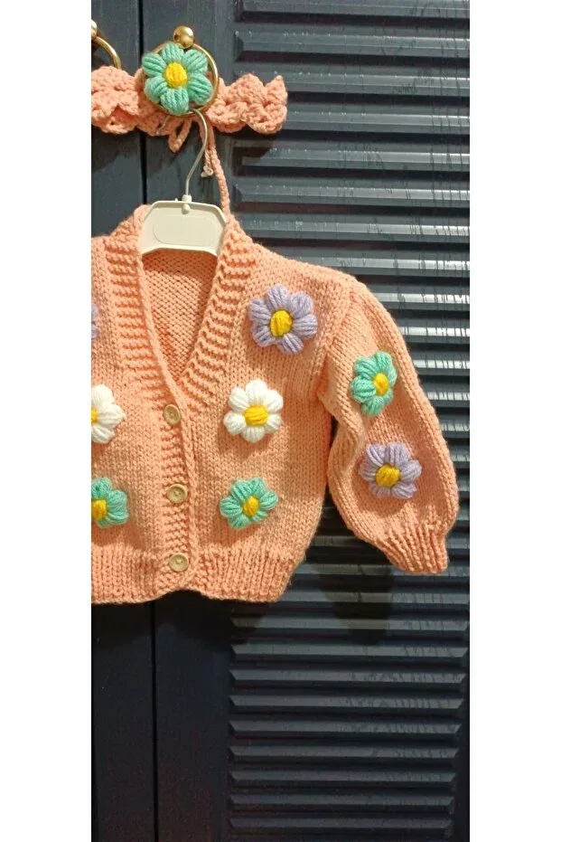 Детский кардиган для девочек с цветочным принтом Hand knitted floral baby cardigan El Örgüsü Cici Bebe, Puppy'S Paw — фото 2