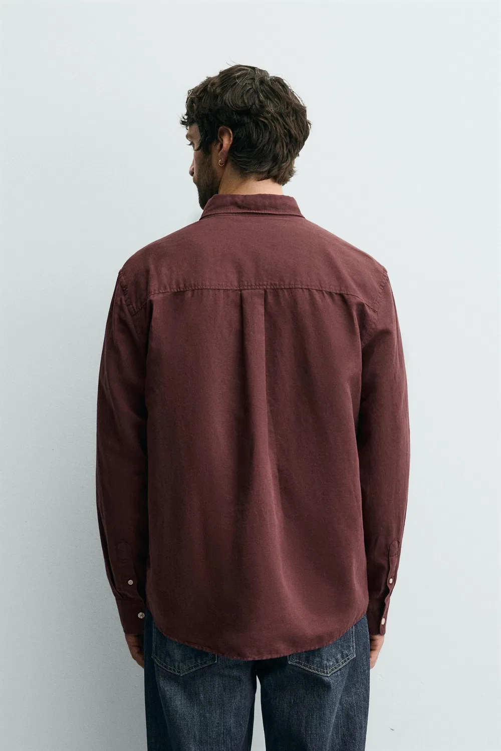 Рубашка из льна/хлопка ZARA, Burgundy — фото 3