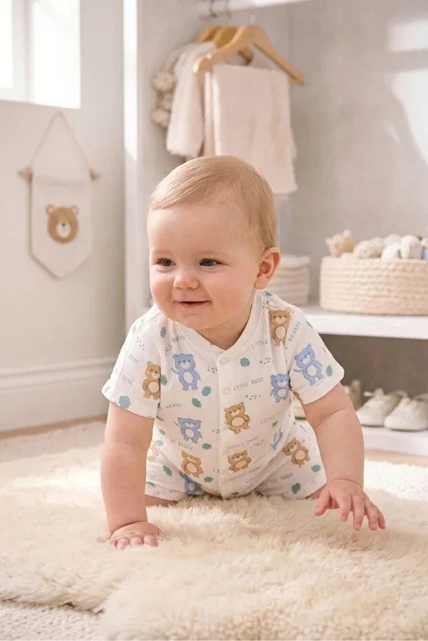 Детский комбинезон с коротким рукавом с принтом brave little bear Omy, Brave Little Bear