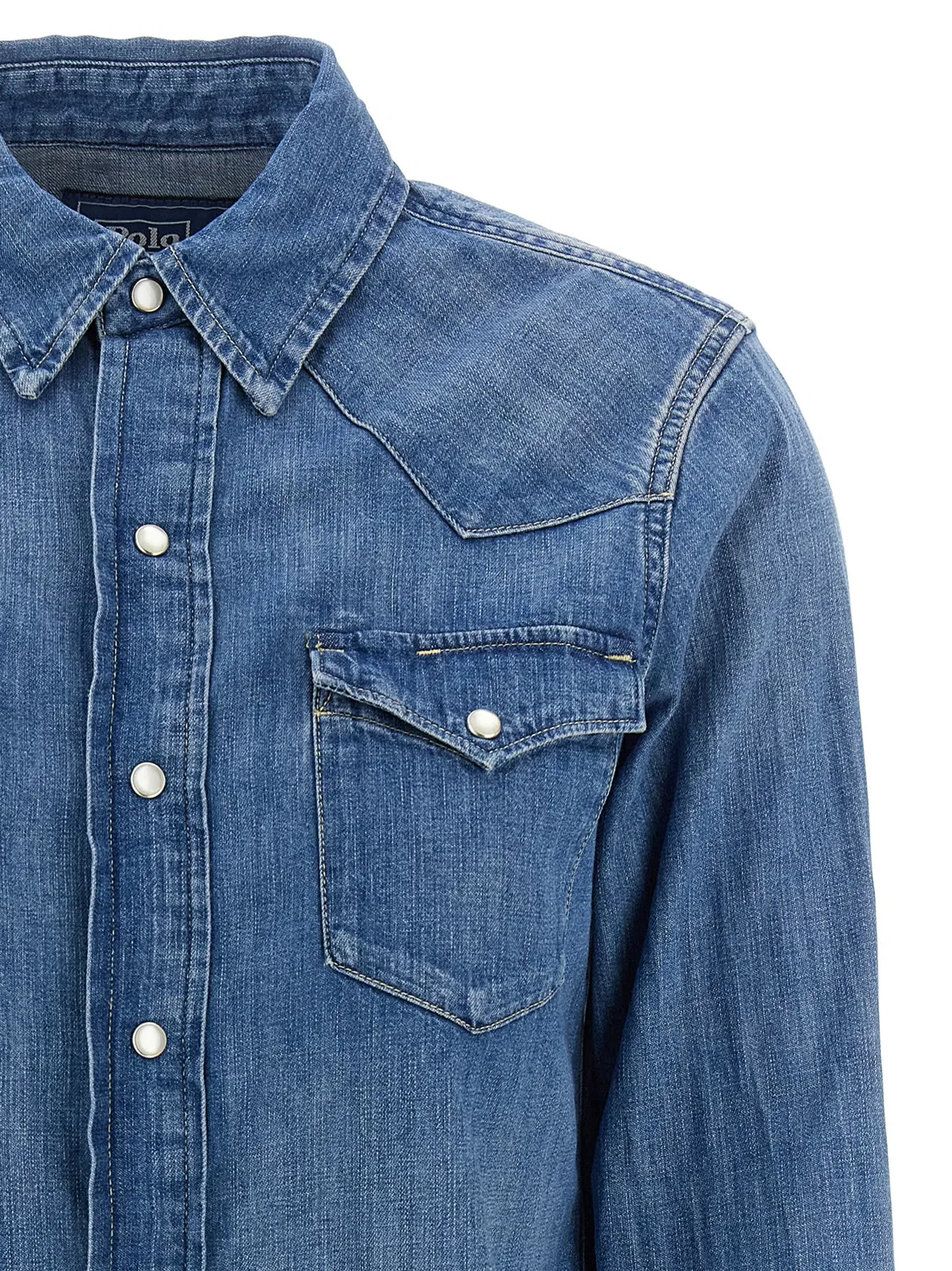 Женская рубашка с застежкой на кнопки Blue Cotton Blouse Polo Ralph Lauren, Blue — фото 3