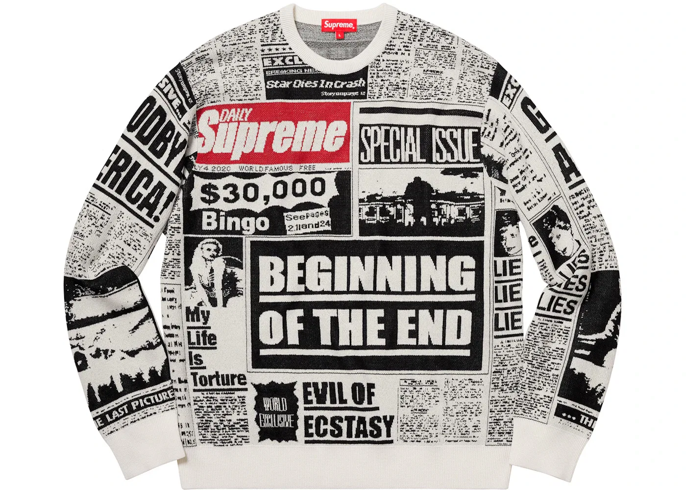 Мужской свитер с принтом Supreme Newsprint Sweater, White