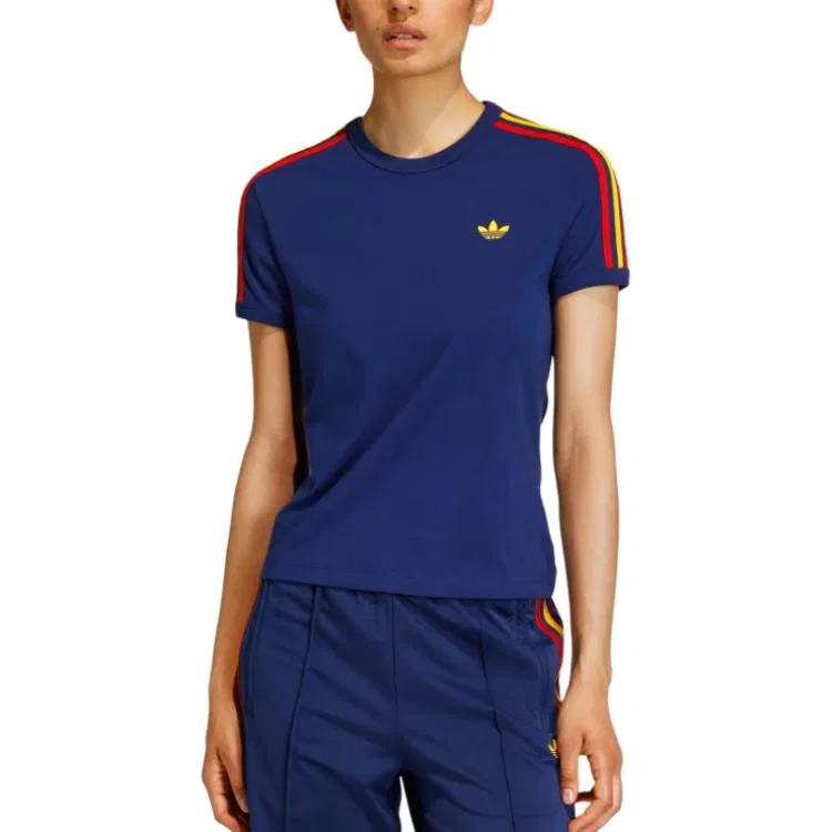 Женская футболка с тремя полосками Adidas Originals, Dark Blue — фото 4