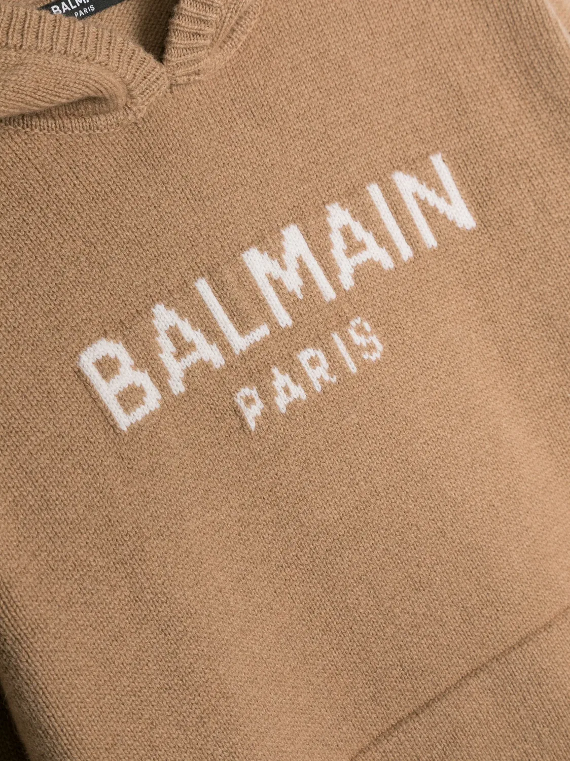 Худи с интарсированным логотипом Balmain, коричневый — фото 3