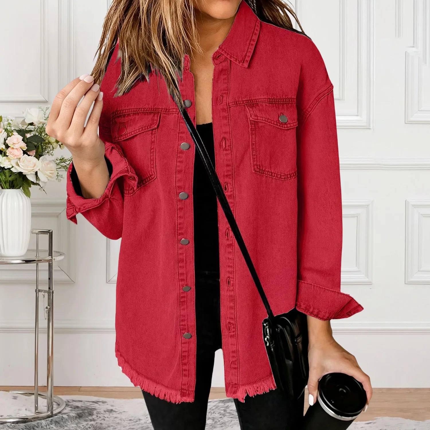Женская джинсовая рубашка с длинным рукавом boyfriend, Rosso — фото 2
