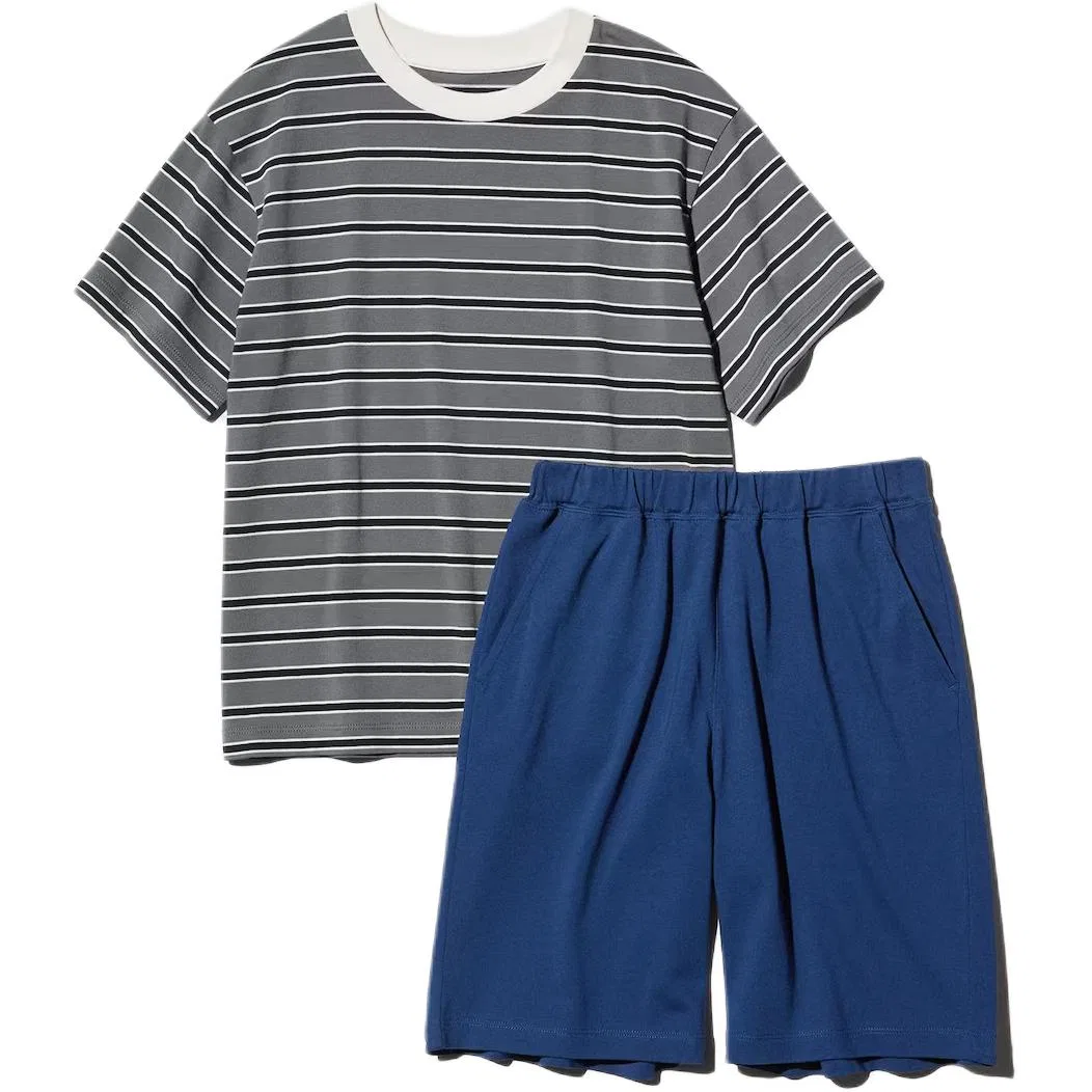 Детский комплект спортивной одежды с круглым вырезом UNIQLO, Dark Gray Top+Blue Shorts