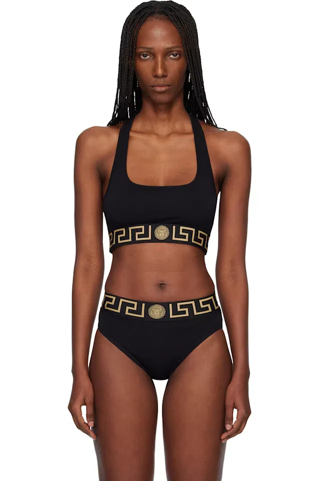 Черный верх бикини из нейлоновой смеси Versace
