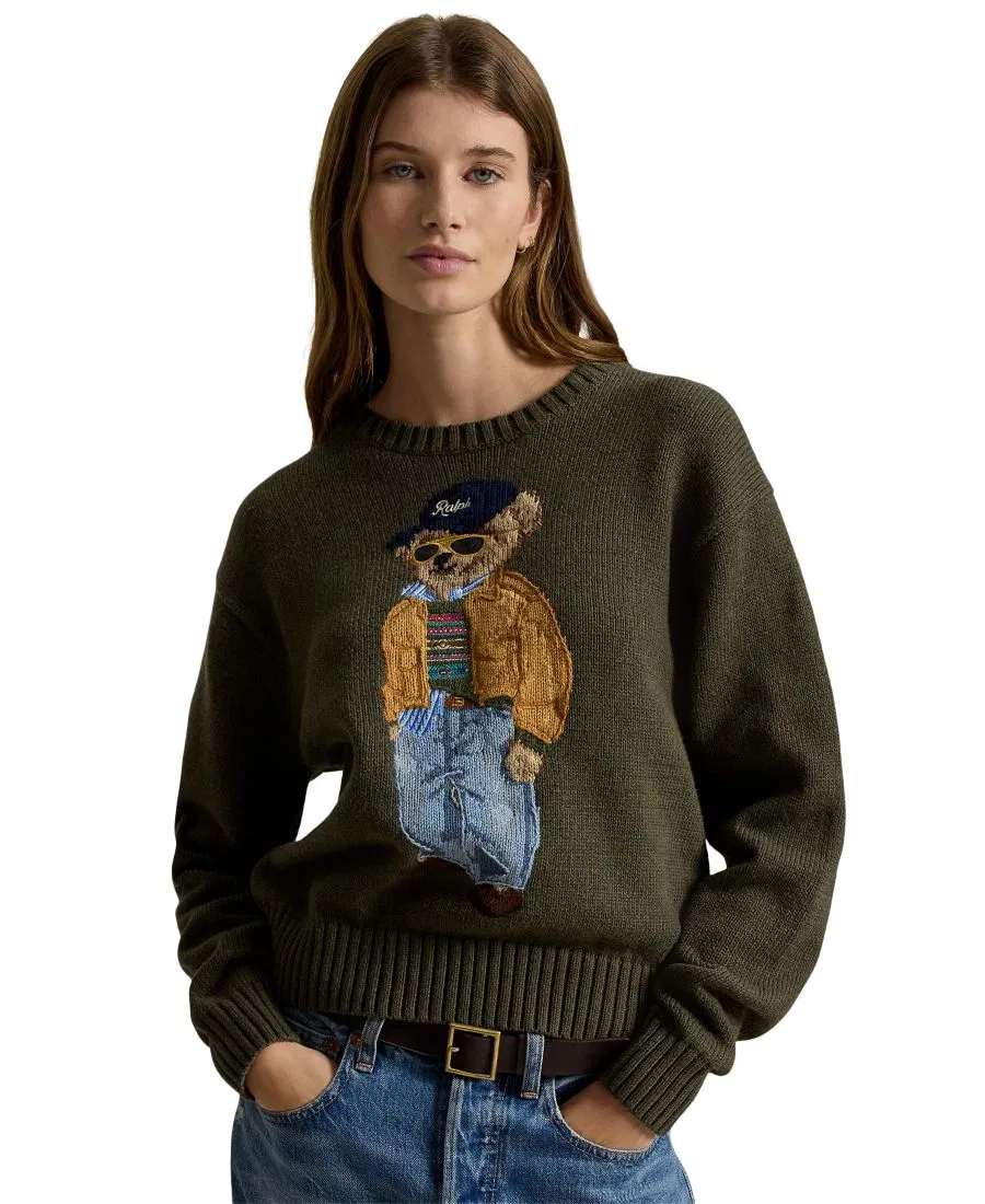 Свитер из хлопка с поло-мишкой Polo Ralph Lauren, Marled Olive