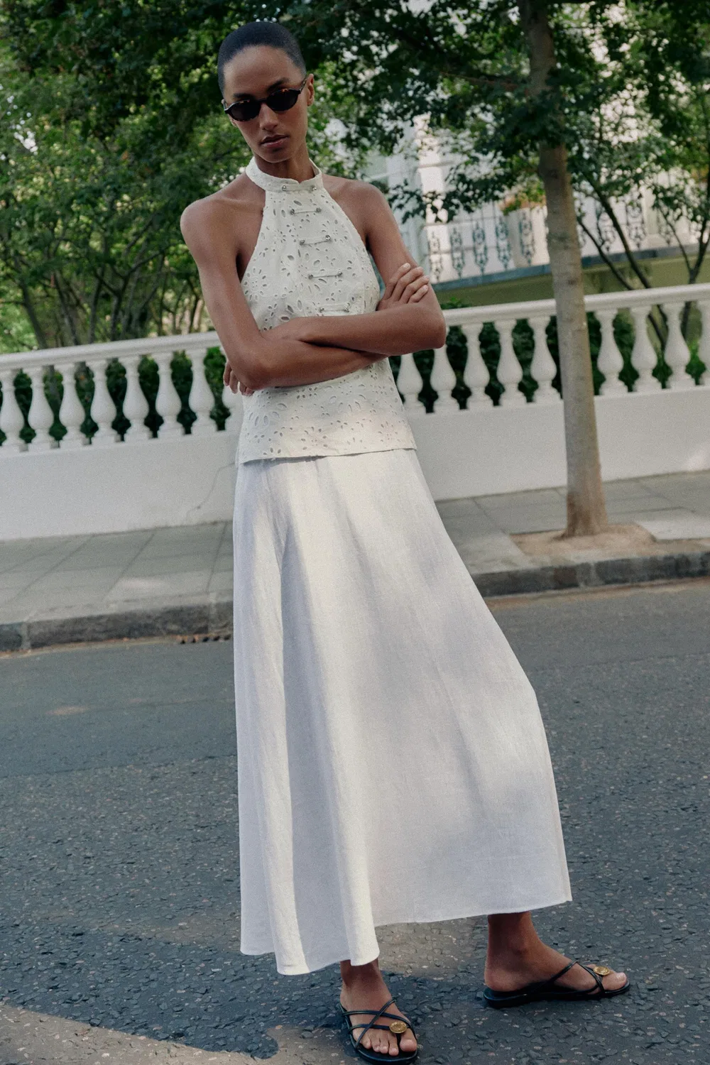 Платье с контрастной вышивкой ZARA, White