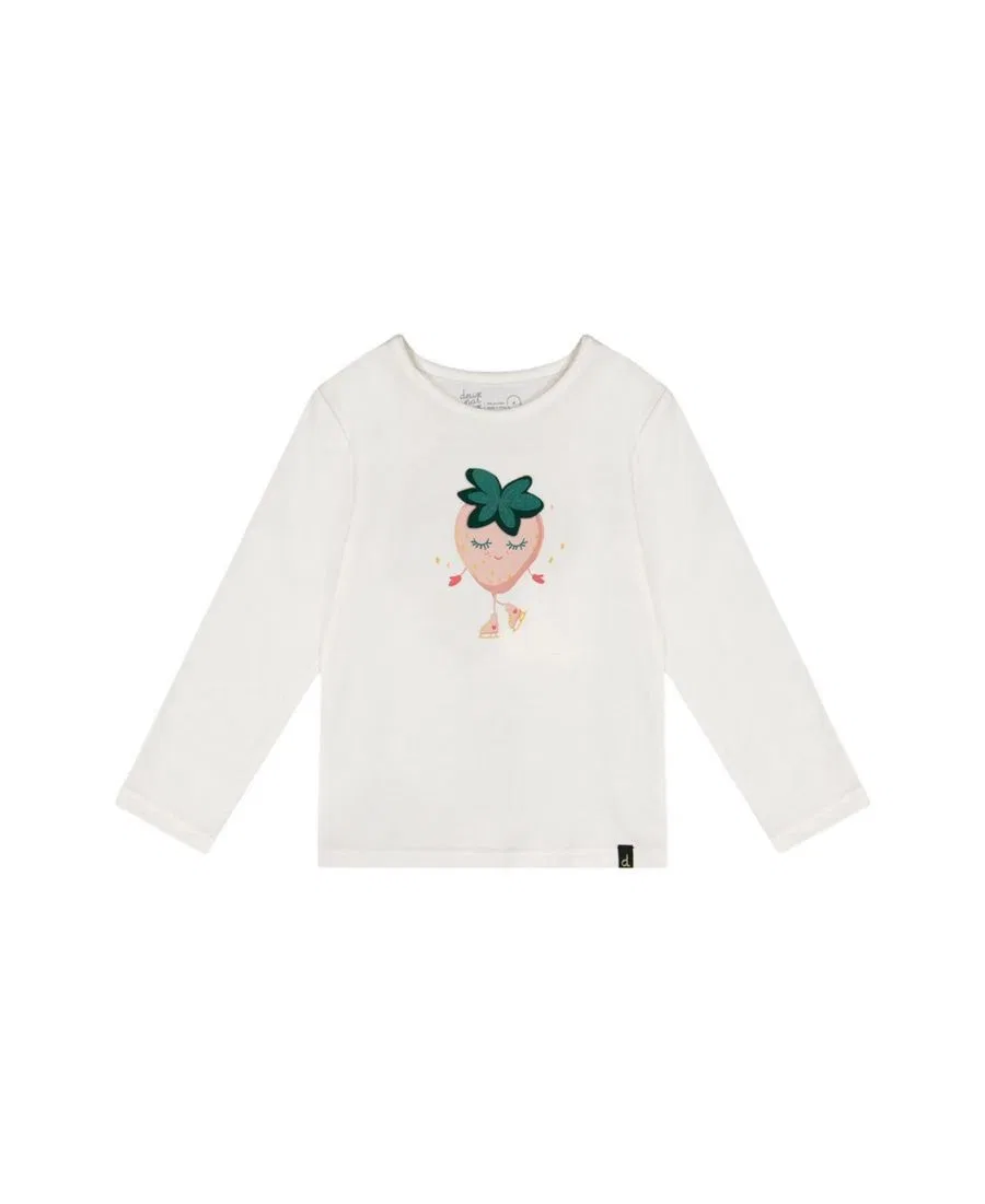 Детская футболка с длинным рукавом, с принтом клубники, Frosted Strawberry Deux par Deux, Off-White