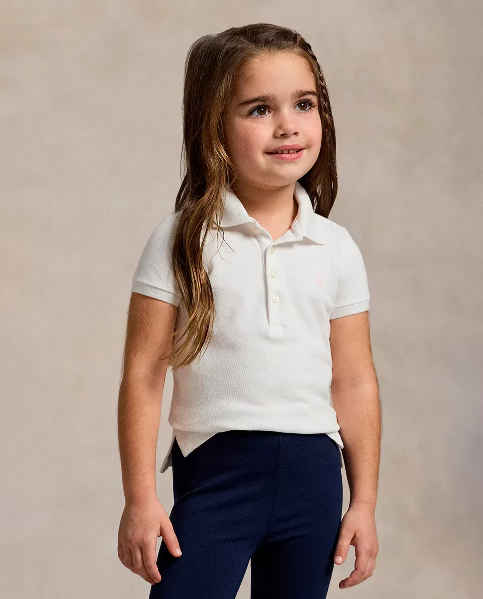 Детское поло для девочек с длинным рукавом Polo Ralph Lauren, Blanco