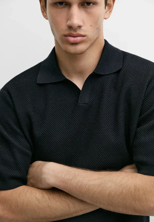 Футболка поло из хлопка Polo shirt Massimo Dutti, крапчатый темно-синий — фото 4