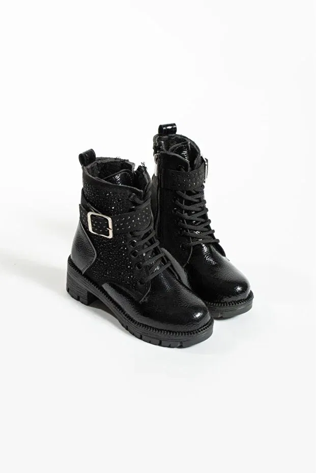Детские ботинки для девочек с принтом Galya Shoes, Black Rogan Suede — фото 2