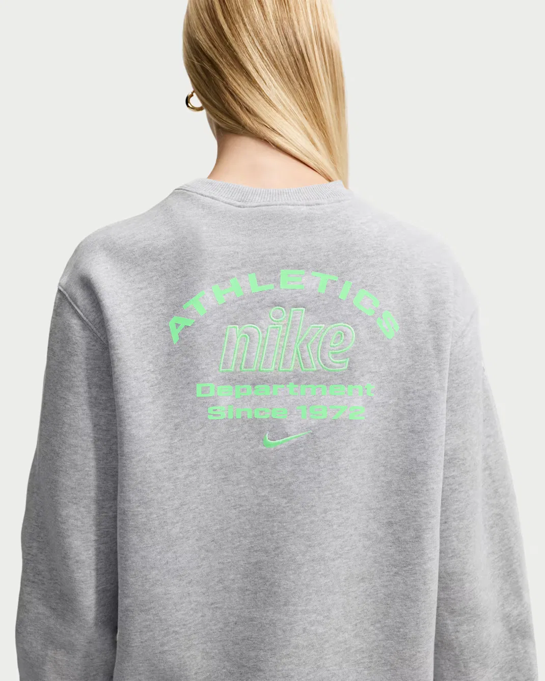 Women's "Nike Athletic Department" Crew Nike Studio Fleece Medium Weight "Graphic Pack", Grey Heather/Illusion Green — фото 2
