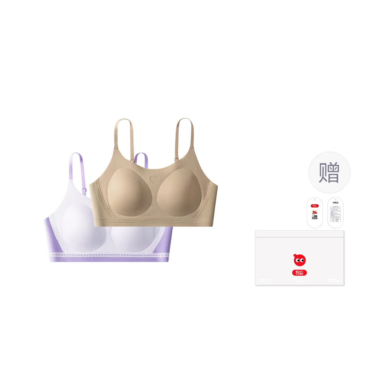Детский бюстгальтер для девочек тонкий формирующий Red bean, Skin+Purple